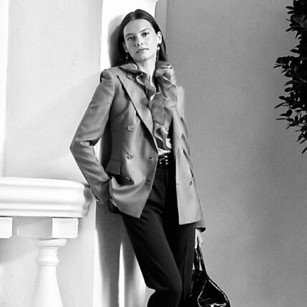Ralph Lauren Spring ‘12 Collection Powder Blue Ruffle-Trim Silk Charmeuse Blouse - Picture 12 of 12